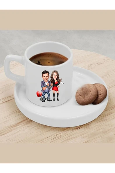 Kişiye Özel Türk Kahvesi Fincanı Karikatür Sevgili Fincanı 3