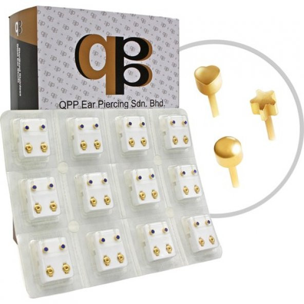 Qpp Kulak Delme Küpesi 12 Çift Sarı Karışık (Top-Kalp-Yıldız) - 2