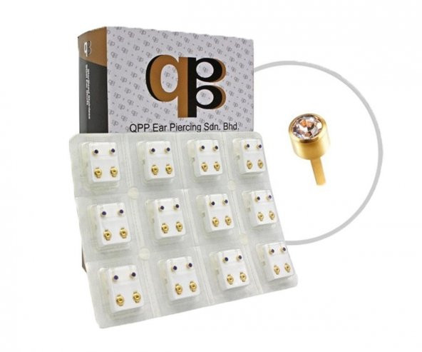 Qpp Kulak Delme Küpesi 12 Çift Sarıya Beyaz Büyük Taş