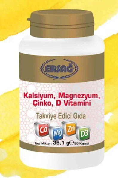 ERSAĞ KALSİYUM, MAGNEZYUM, ÇİNKO, D VİTAMİNİ içeren takviye edici gıda