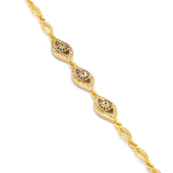 BZ Altın Kaplama Zirkon Taşlı Göz Nazar Boncuklu Bileklik BLK-830 - 3