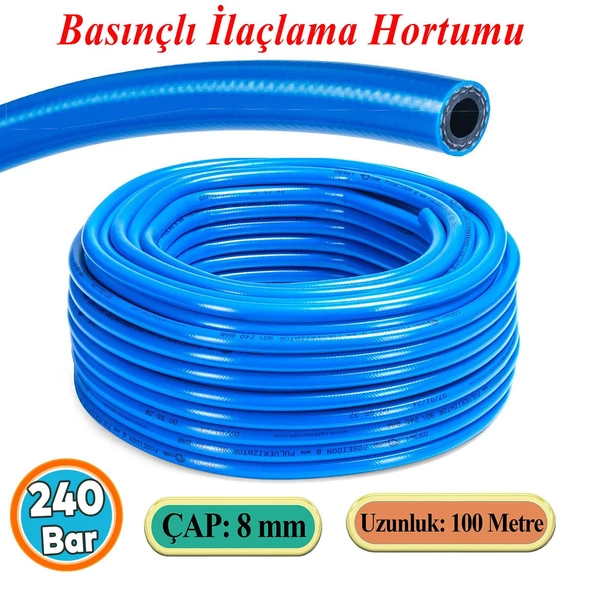 Basınçlı İlaçlama Hortumu Ağaç Bitki Yaprak Sebze Meyve Tarım Ziraat Hortum 240 Bar 8 mm 100 Metre