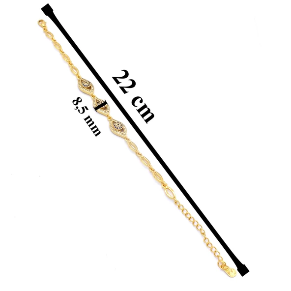 BZ Altın Kaplama Zirkon Taşlı Göz Nazar Boncuklu Bileklik BLK-830 - 5