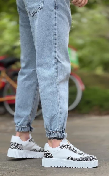 BA0802  Gotik Desenli Beyaz Yüksek Taban Erkek Günlük Ayakkabı - Resim 4