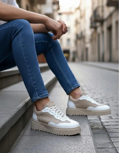 BA0802  Krem Süet Yüksek Taban Erkek Günlük Ayakkabı ürün görseli