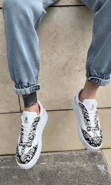 BA0802  Gotik Desenli Beyaz Yüksek Taban Erkek Günlük Ayakkabı - Resim 6