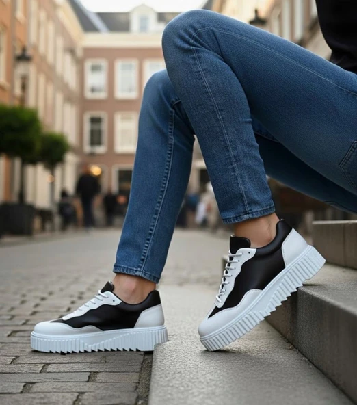 BA0802 Siyah Renk Beyaz Parçalı Yüksek Taban Erkek Günlük Ayakkabı - 3