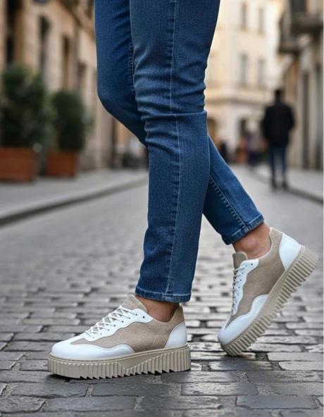 BA0802  Krem Süet Yüksek Taban Erkek Günlük Ayakkabı - Resim 2