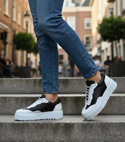 BA0802  Siyah Renk Beyaz Parçalı Yüksek Taban Erkek Günlük Ayakkabı - 2