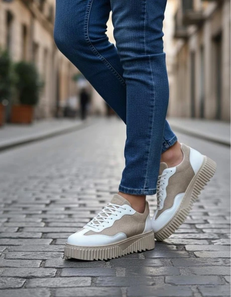 BA0802  Krem Süet Yüksek Taban Erkek Günlük Ayakkabı - Resim 3