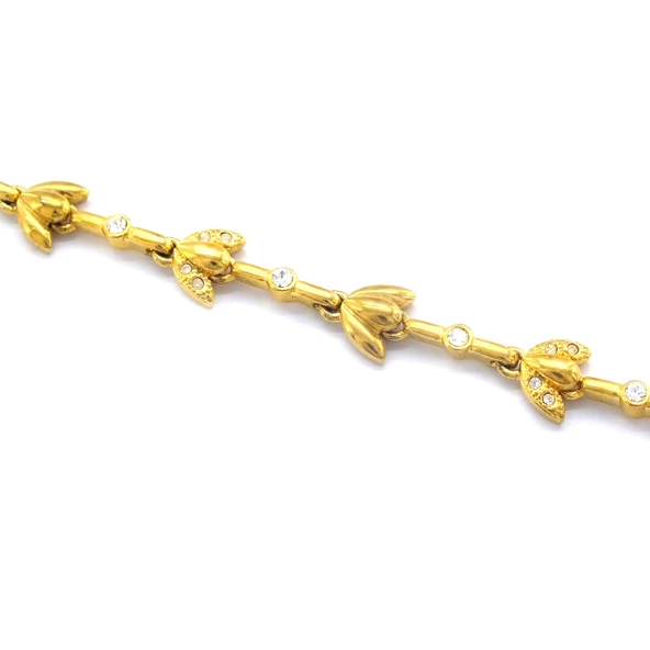 BZ Altın Kaplama Zirkon Taşlı Çiçek Bileklik BLK-894 - 3