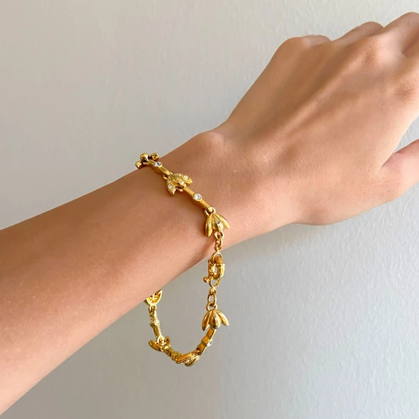 BZ Altın Kaplama Zirkon Taşlı Çiçek Bileklik BLK-894 - 2