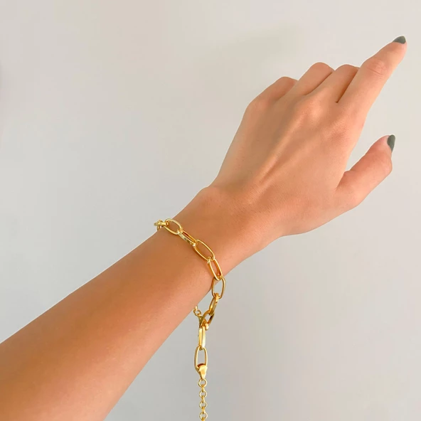 BZ Altın Kaplama Zincir - Hallow Bileklik BLK-985 - 2