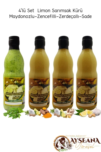 Limon Sarımsak Kürü 4 x 500 ml Cam El Yapımı (Sade-Zencefil-Zerdeçal-Maydanozlu - 2