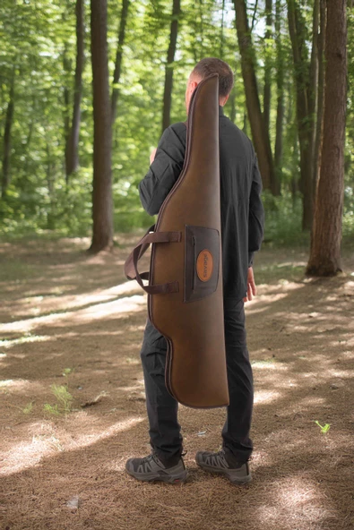 Dürbünlü Tüfek Kılıfı - Savage - Hakiki Deri - Koyu Kahve - 71 Namlu - Resim 3