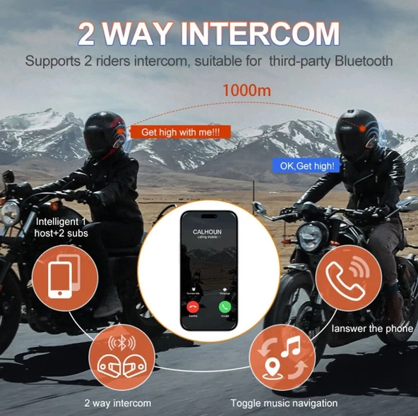 Y80-2X Motosiklet İntercom 2 Kişilik Bağlantı RGB Işıklı Kask Bluetooth Kulaklık Seti - 3