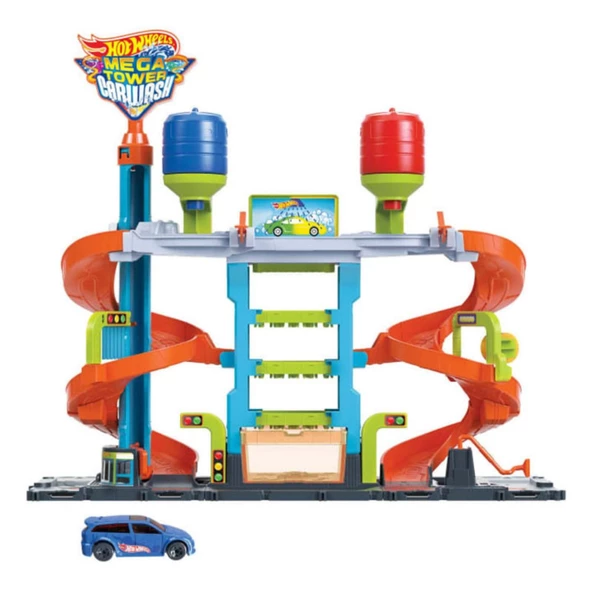 Hot Wheels Mega Araba Yıkama Kulesi - Mavi Su Dünyası