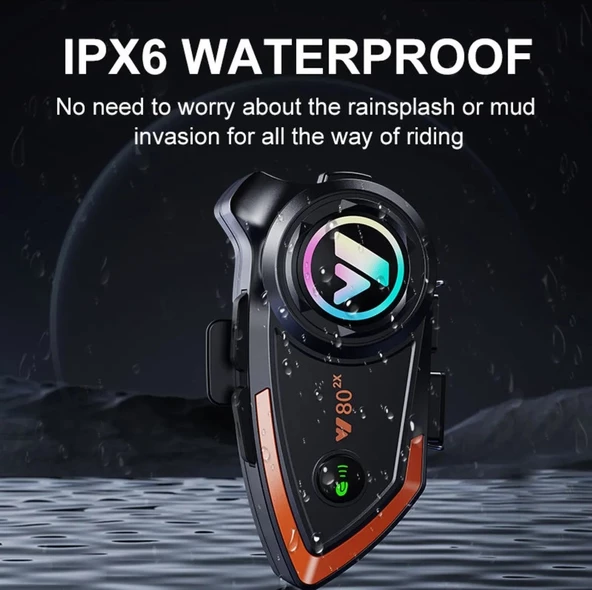 Y80-2X Motosiklet İntercom 2 Kişilik Bağlantı RGB Işıklı Kask Bluetooth Kulaklık Seti - 4