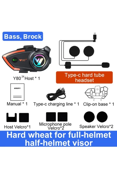 Y80-2X Motosiklet İntercom 2 Kişilik Bağlantı RGB Işıklı Kask Bluetooth Kulaklık Seti - 5