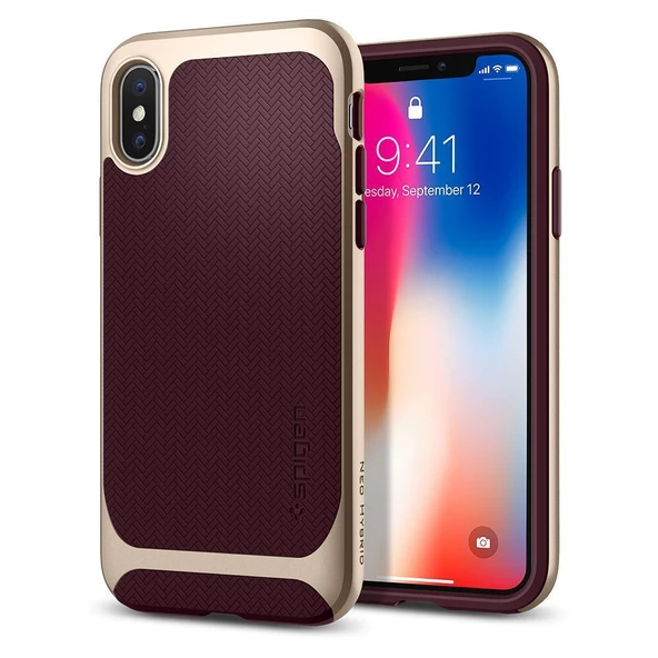 Spigen iPhone X ile Uyumlu Kılıf Neo Hybrid Burgundy - 1