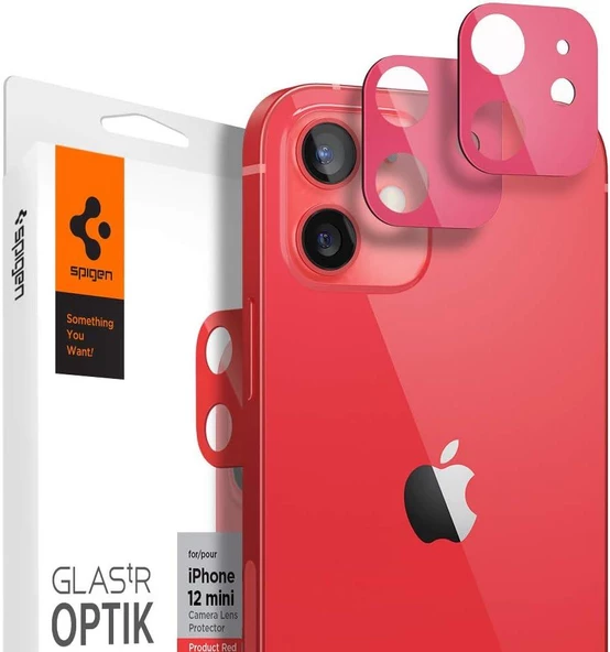 Spigen iPhone 12 Mini ile Uyumlu Kamera Lens Cam Ekran Koruyucu Glas.tR Optik (2 Adet) Red - 1