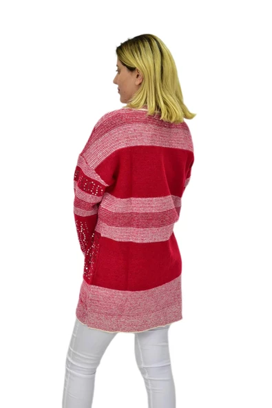 Kadın Pullu Çizgili Oversize Kazak 7592 BGL-ST04076 - Resim 6