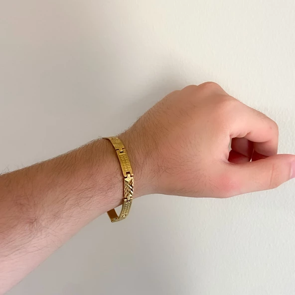 BZ Altın Kaplama Motifli Unisex Bileklik BLK-893 - 2
