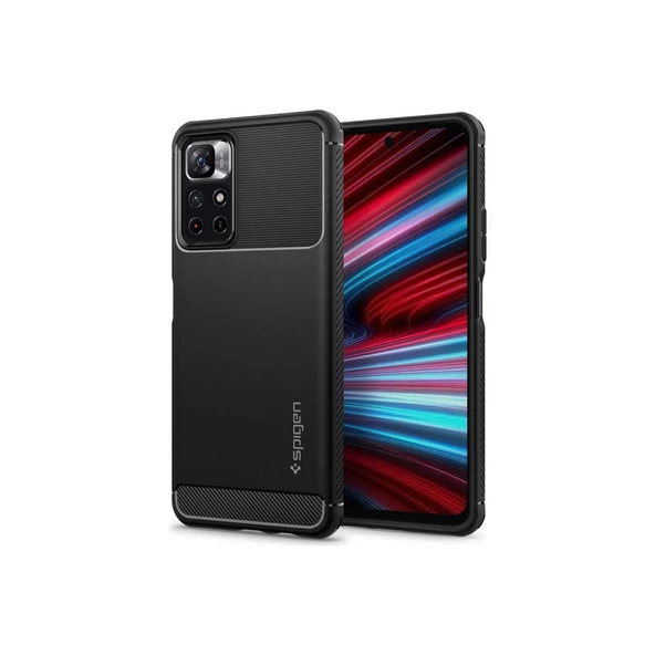 Spigen Redmi Note 11T 5G ile Uyumlu Kılıf Rugged Armor Matte Black - 1