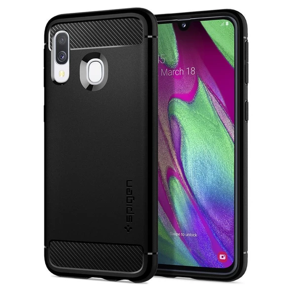Spigen Galaxy A40 ile Uyumlu Kılıf Rugged Armor Black - 1