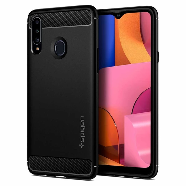 Spigen Galaxy A20s ile Uyumlu Kılıf Rugged Armor Matte Black - 1