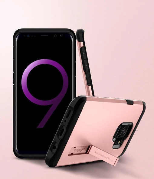 Spigen Galaxy S9 ile Uyumlu Kılıf Tough Armor Rose Gold - Resim 7