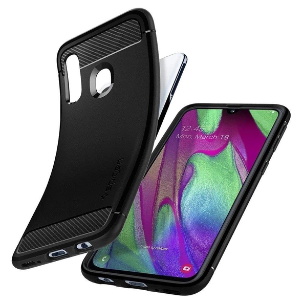 Spigen Galaxy A40 ile Uyumlu Kılıf Rugged Armor Black - 3