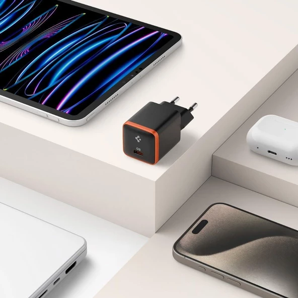 Spigen 30W USB-C Mini Adaptör - Samsung PPS Destekli Hızlı Şarj Aleti iPhone & Android & iPad & MacBook Type-C EE301 Black