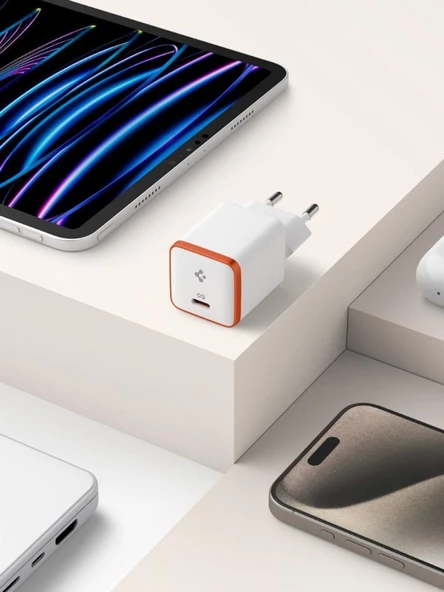 Spigen 30W USB-C Mini Adaptör - Samsung PPS Destekli Hızlı Şarj Aleti iPhone & Android & iPad & MacBook Type-C EE301 White