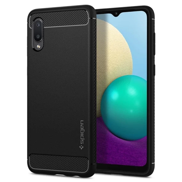 Spigen Galaxy A02 / Galaxy M02 ile Uyumlu Kılıf Rugged Armor Matte Black - 1