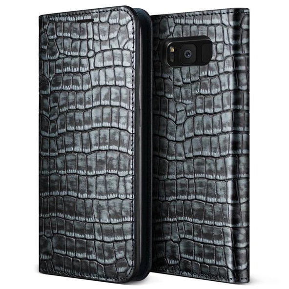 VRS Design Galaxy S8 ile Uyumlu Genuine Croco Diary Kılıf Dark Silver