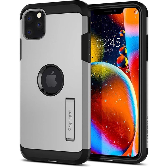 Spigen iPhone 11 Pro ile Uyumlu Kılıf Tough Armor Satin Silver