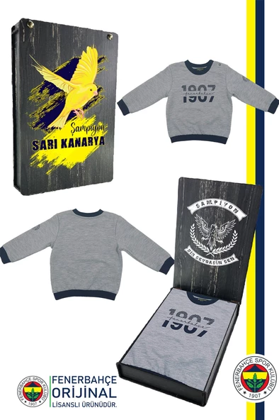 Fenerbahçe Orijinal Lisanslı Uzun Kol Lacivert Bebek 1907 Sweat Hediyelik Ahşap Kutulu