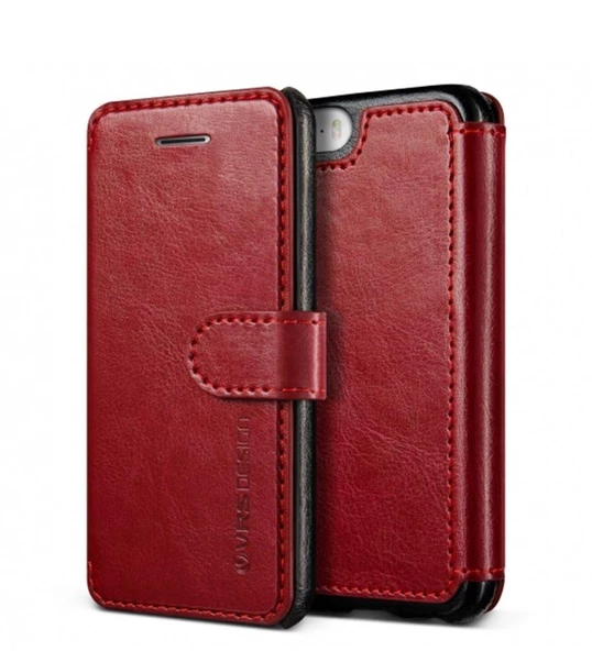 Verus iPhone 5S/SE ile Uyumlu Wallet Case Dandy Layered Series Kılıf Wine Black