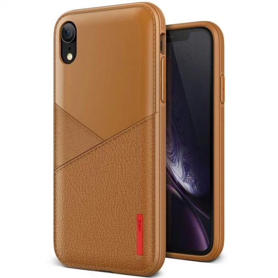 VRS iPhone XR ile Uyumlu Leather Fit Label Kılıf Brown