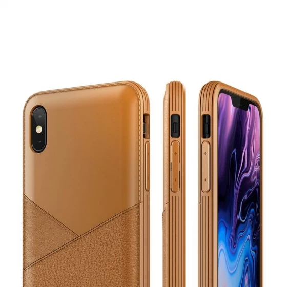 VRS iPhone Xs Max ile Uyumlu Leather Fit Label Kılıf Brown