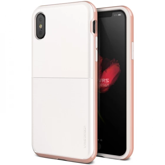 VRS iPhone X ile Uyumlu High Pro Shield Kılıf White with Rose Gold