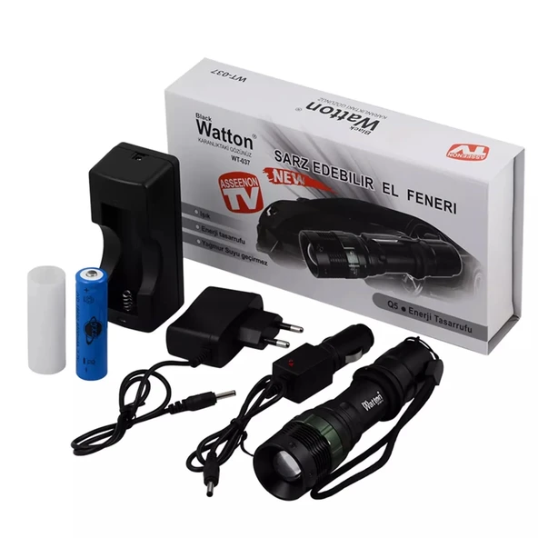 Black Wt-037-şarjlı Zoomlu Acil Durum Feneri ürün görseli
