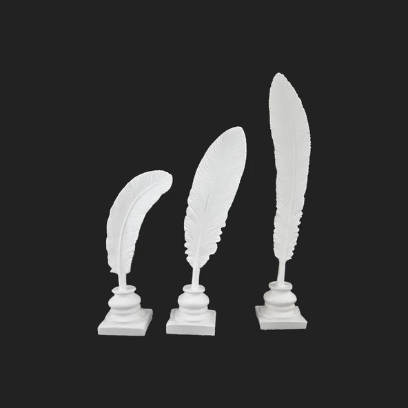 Ev Dekorasyon Polyester 3'lü Beyaz Kaideli Tüy Obje - 2