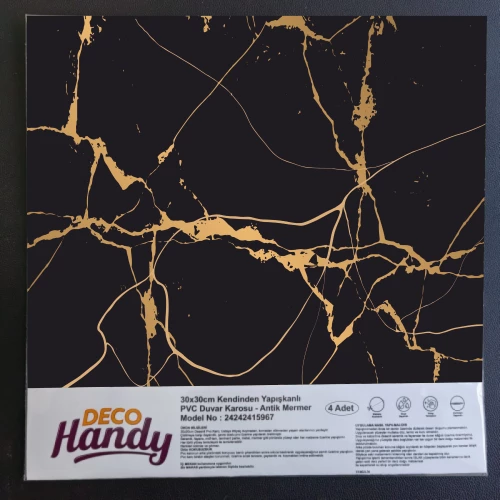 DecoHandy Yapışkanlı Pvc Yer Karosu 30x30cm 4'Lü Paket - Black Edition 0,36m2 - 1