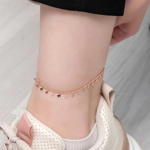 925 Ayar Gümüş Rose Kelebek Halhal ürün görseli 1