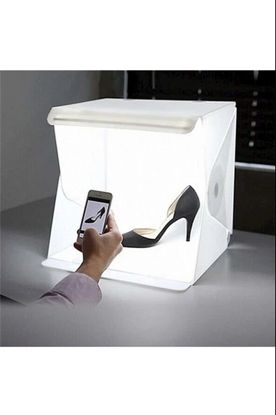 20 x 20 CM Profesyonel Stüdyo Led Işıklı Çift Sıra Ürün Fotoğraf Çekim Çadırı - Resim 4