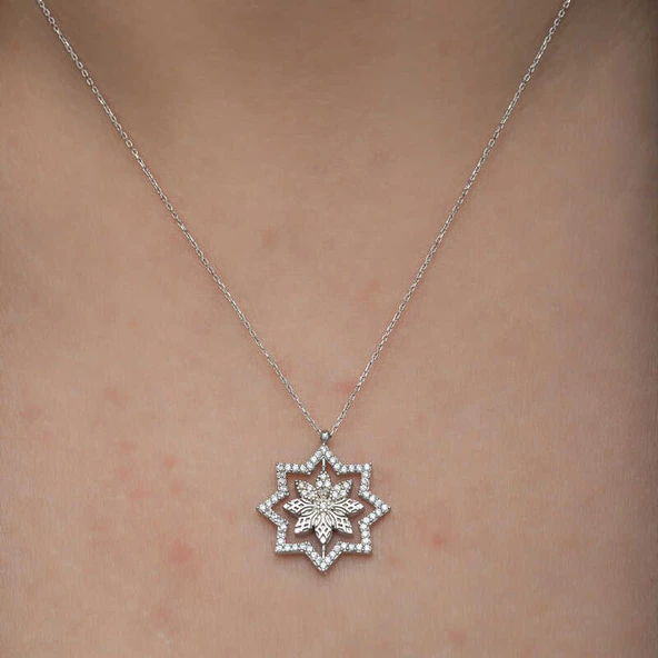 Gümüş Kar Tanesi Kadın Kolye - Resim 5
