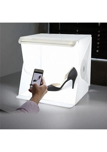 20 x 20 CM Profesyonel Stüdyo Led Işıklı Çift Sıra Ürün Fotoğraf Çekim Çadırı ürün görseli 1