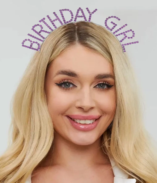 Mor Renk Kristal Taşlı Parlak Birthday Girl Yazılı Taç 16x17 cm ürün görseli 1